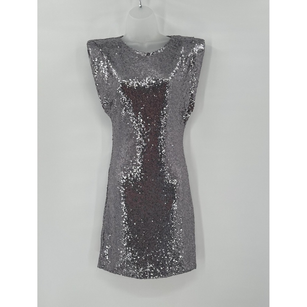 ASTR The Label Sequin Dress Small Silver Metallic Mini Cocktail Festival Event